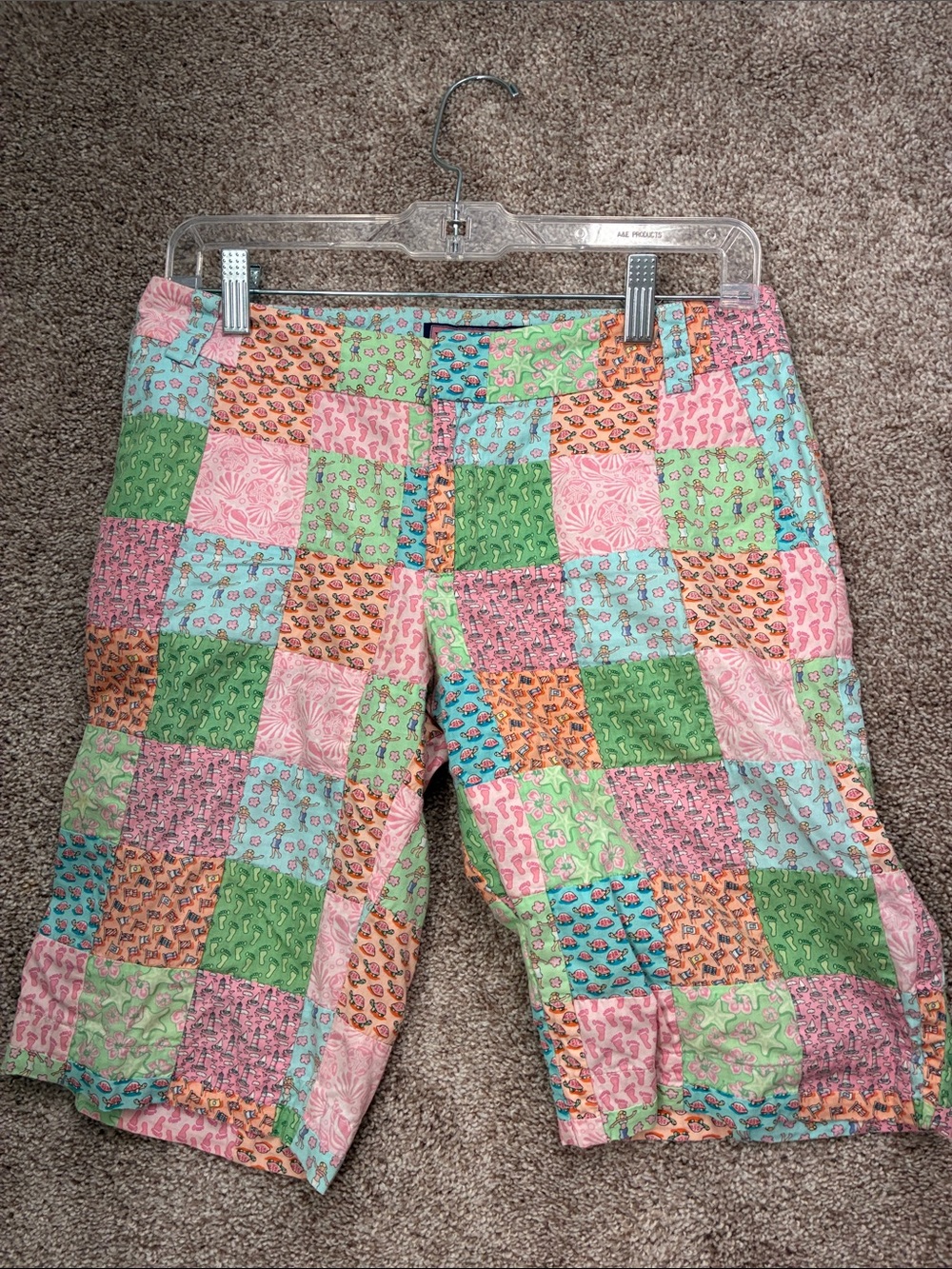 Patchwork Print Ladies Shorts in Pink & Green